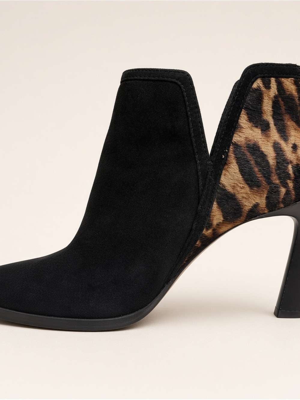 Vince Camuto Black Suede Ankle Boots with Leopard Accent